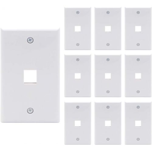  VCE 1 Port Keystone Wall Plate UL Listed (10 Pack), Single Gang Wall Plates for RJ45 Keystone Jack and Modular Inserts, White