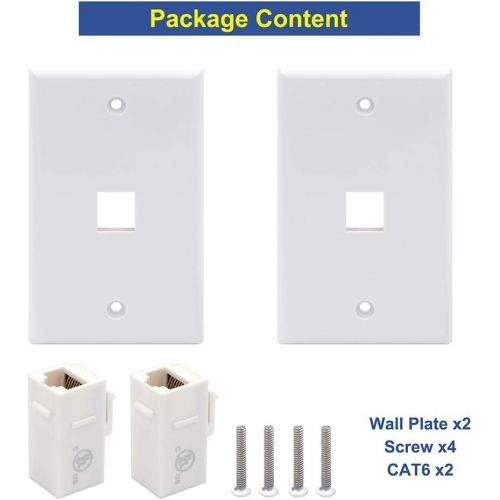  VCE Ethernet Wall Plate 1 Port (UL Listed), Cat6 Female to Female Wall Jack RJ45 Keystone Inline Coupler Wall Outlet, White (2 Pack)