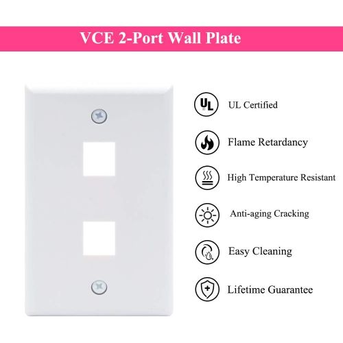  VCE 2 Port Keystone Wall Plate UL Listed (10-Pack), Single Gang Wall Plates for RJ45 Keystone Jack and Modular Inserts, White