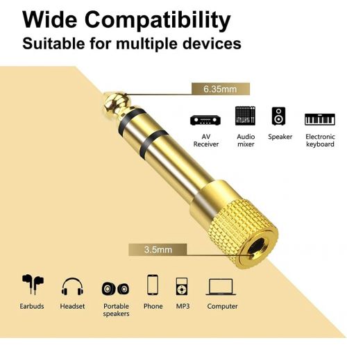  [아마존베스트]VCE HQ Audio Jack Adapter 6.35 mm Jack Male to 3.5 mm Jack Socket Adapter Stereo Headphone Adapter Gold-Plated Pack of 2