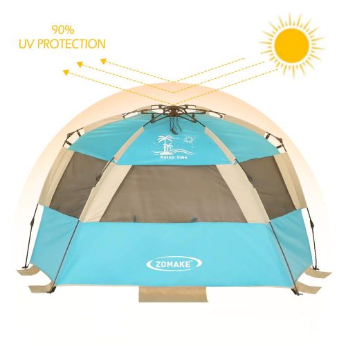  VCOSTORE Beach Tent Large Instant Beach Shelter 4 People with Sun Protection Design, Pop Up Waterproof Sun Shelter for Fishing Beach Adults Family