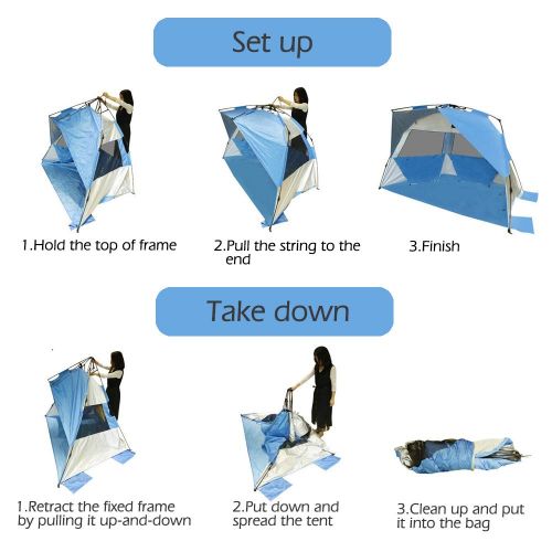  VCOSTORE Beach Tent Large Instant Beach Shelter 4 People with Sun Protection Design, Pop Up Waterproof Sun Shelter for Fishing Beach Adults Family