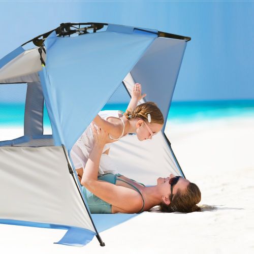  VCOSTORE Beach Tent Large Instant Beach Shelter 4 People with Sun Protection Design, Pop Up Waterproof Sun Shelter for Fishing Beach Adults Family