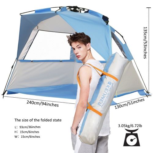  VCOSTORE Beach Tent Large Instant Beach Shelter 4 People with Sun Protection Design, Pop Up Waterproof Sun Shelter for Fishing Beach Adults Family