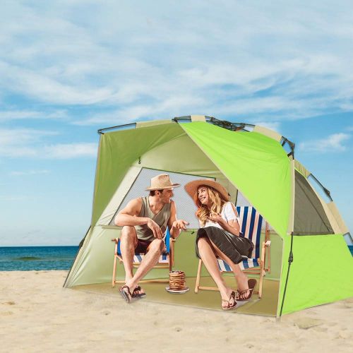  VCOSTORE Beach Tent Large Instant Beach Shelter 4 People with Sun Protection Design, Pop Up Waterproof Sun Shelter for Fishing Beach Adults Family