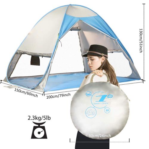  VCOSTORE Automatic Pop Up Beach Tent Instant Portable Sun Shelter with Anti UV,Privacy Protection &Ventilation Design,2-4 Person Tent for Beach Outdoor