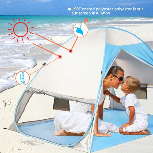  VCOSTORE Automatic Pop Up Beach Tent Instant Portable Sun Shelter with Anti UV,Privacy Protection &Ventilation Design,2-4 Person Tent for Beach Outdoor