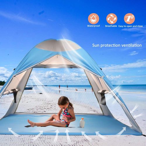  VCOSTORE Automatic Pop Up Beach Tent Instant Portable Sun Shelter with Anti UV,Privacy Protection &Ventilation Design,2-4 Person Tent for Beach Outdoor