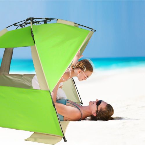  VCOSTORE Beach Tent Large Instant Beach Shelter 4 People with Sun Protection Design, Pop Up Waterproof Sun Shelter for Fishing Beach Adults Family