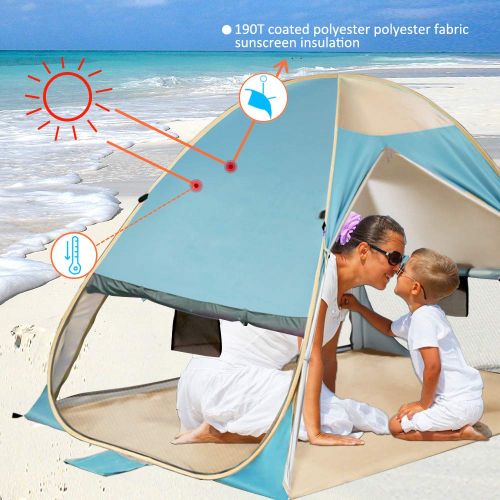  VCOSTORE Automatic Pop Up Beach Tent Instant Portable Sun Shelter with Anti UV,Privacy Protection &Ventilation Design,2-4 Person Tent for Beach Outdoor