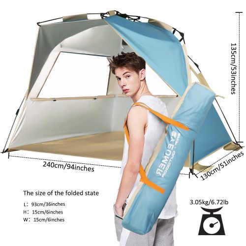  VCOSTORE Beach Tent Large Instant Beach Shelter 4 People with Sun Protection Design, Pop Up Waterproof Sun Shelter for Fishing Beach Adults Family