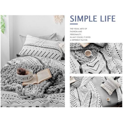  [아마존베스트]VCLIFE VClife Cotton Twin Bedding Set Kids Duvet Cover Sets - White Black Herringbone Stripe Geometric Pattern Bedding Comforter Cover with Corner Ties Soft Twin 1 Duvet Cover 2 Pillowcas