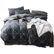 [아마존베스트]VClife Cotton Bedding Duvet Cover Twin Bedding Sets, Soft Geometric Gray Black Pattern Print, Wrinkle Fade & Stain Resistant, Lightweight - Zipper Closure, 4 Corner Ties