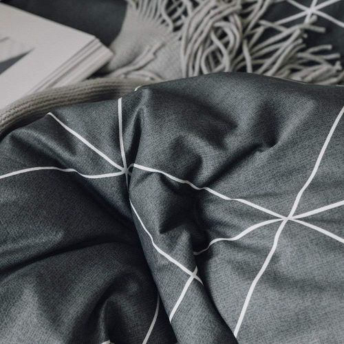  [아마존베스트]VClife Cotton Bedding Duvet Cover Twin Bedding Sets, Soft Geometric Gray Black Pattern Print, Wrinkle Fade & Stain Resistant, Lightweight - Zipper Closure, 4 Corner Ties