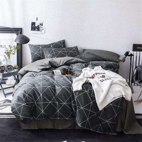  [아마존베스트]VClife Cotton Bedding Duvet Cover Twin Bedding Sets, Soft Geometric Gray Black Pattern Print, Wrinkle Fade & Stain Resistant, Lightweight - Zipper Closure, 4 Corner Ties