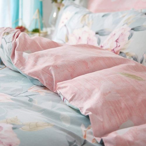  [아마존베스트]VCLIFE Kid Bedding Sets Cotton Duvet Cover Sets Blue Pink Floral Garden Pattern Bedding Twin 1 Duvet Cover 2 Pillow Cases Boho Hotel Bedding Sets Twin for Girl Woman Teens Zipper C