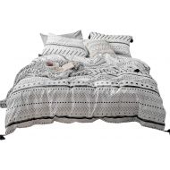 VClife King Cotton Bedding Duvet Cover Sets White Gray Bedding Collections (1 Duvet Cover + 2 Pillowcases) - Luxury Soft Checkered Plaid Pattern, Gift for Boy Girl Woman Man Teens