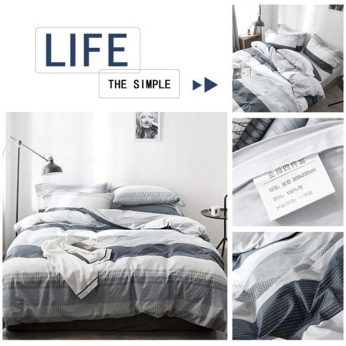  VClife King Cotton Bedding Duvet Cover Sets White Gray Bedding Collections (1 Duvet Cover + 2 Pillowcases) - Luxury Soft Checkered Plaid Pattern, Gift for Boy Girl Woman Man Teens