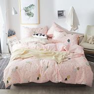 VClife LELVA Pink Polka Dot Duvet Cover Set Pineapple Bedding for Girls Fitted Sheet Set Full Cotton 4 Piece