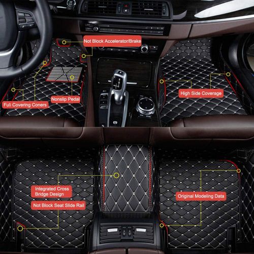  VEAOO Custom Car Floor Mats for Mercedes-Benz E Class/AMG W211 Sedan 2002-2008, Laser Measured Faux Leather All Weather Full Coverage Waterproof Carpets XPE Car Liner (Black with R