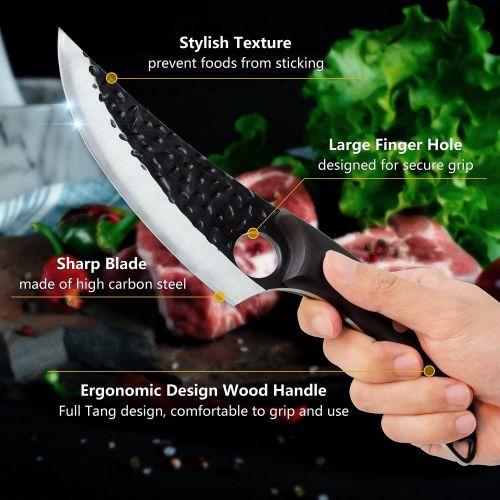  VECELO Viking Knife with Sheath, Butcher Boning Knife Forged Boning Knife High Carbon Steel Meat Cleaver Knife Multipurpose Chef Knives for Kitchen, BBQ, Camping, Gifts for Parent,