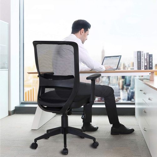  VECELO Home Office Chair with PU Padded Seat Cushion, Adjustable Armrest Seat Height Back Cushion, Lumbar Support for Task  Desk Work - Black