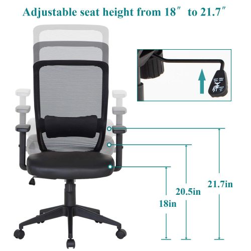  VECELO Home Office Chair with PU Padded Seat Cushion, Adjustable Armrest Seat Height Back Cushion, Lumbar Support for Task  Desk Work - Black