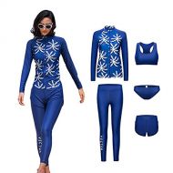 VECTOR 5Pcs Women Long Sleeve Wetsuit Swimsuit Shirt Watersports Surfing Pants Diving Snorkeling Suits UPF 50+ UV Sun Protection