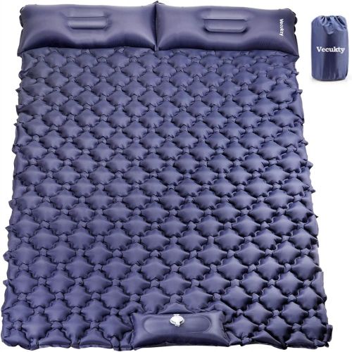  VECUKTY Double Camping Sleeping Pad, Upgraded Foot Press Inflatable Camping Pads with Pillow Waterproof Comfy Air Mattresses for Tents Hiking Traveling Backpacking Beach