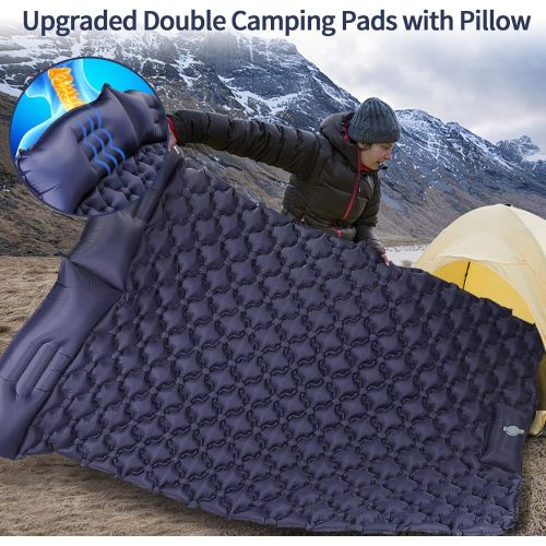  VECUKTY Double Camping Sleeping Pad, Upgraded Foot Press Inflatable Camping Pads with Pillow Waterproof Comfy Air Mattresses for Tents Hiking Traveling Backpacking Beach