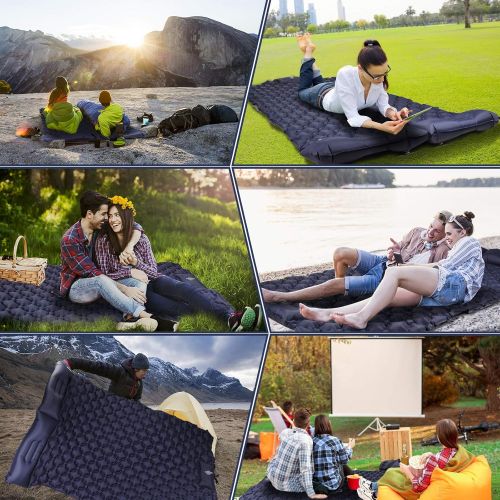  VECUKTY Double Camping Sleeping Pad, Upgraded Foot Press Inflatable Camping Pads with Pillow Waterproof Comfy Air Mattresses for Tents Hiking Traveling Backpacking Beach