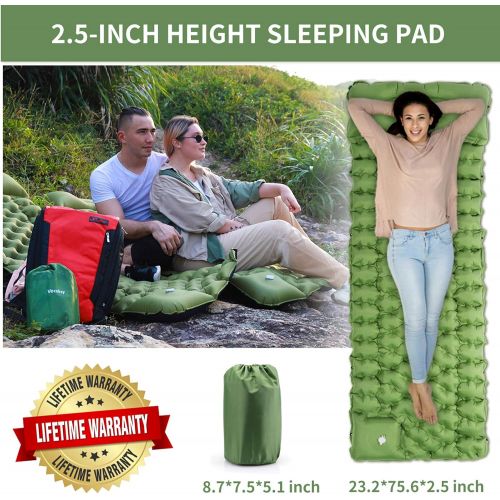  VECUKTY Inflatable Camping Sleeping Pads w/Pillow, Upgraded Ultralight Air Sleeping Mat with Pump Durable Waterproof for Camping, Backpacking, Hiking, Compact & Lightweight Outdoor Air Mat