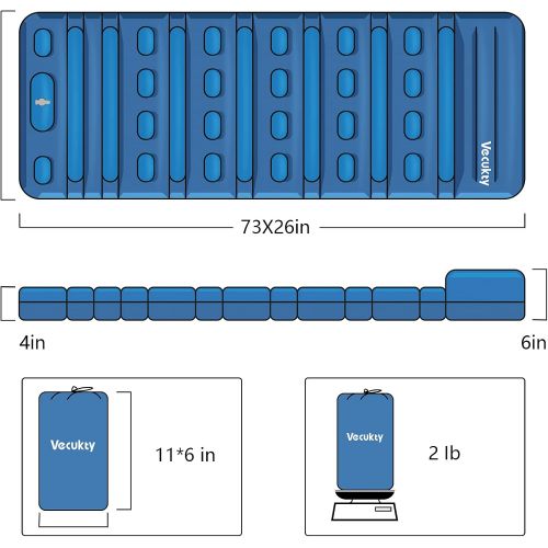  VECUKTY Camping Sleeping Pad, Foot Press Inflatable Camping Pad 4Inch Extra Thickness Sleeping Mat w/ Pillow Built-in Pump, Compact Durable Portable Sleeping Pad for Camping, Backpacking,