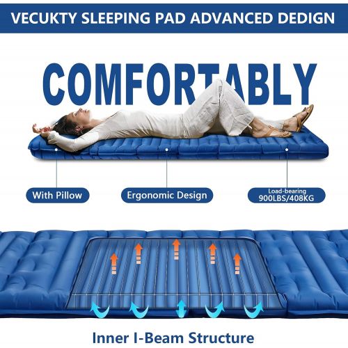  VECUKTY Camping Sleeping Pad, Foot Press Inflatable Camping Pad 4Inch Extra Thickness Sleeping Mat w/ Pillow Built-in Pump, Compact Durable Portable Sleeping Pad for Camping, Backpacking,