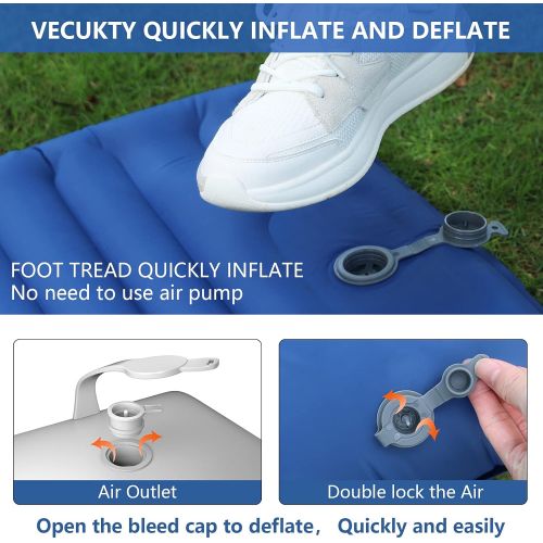  VECUKTY Camping Sleeping Pad, Foot Press Inflatable Camping Pad 4Inch Extra Thickness Sleeping Mat w/ Pillow Built-in Pump, Compact Durable Portable Sleeping Pad for Camping, Backpacking,