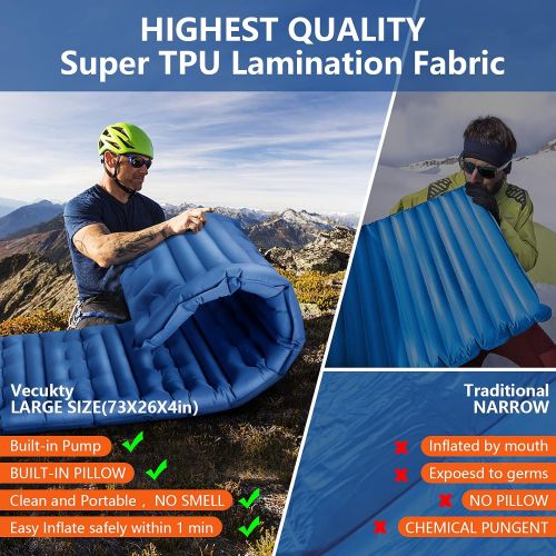  VECUKTY Camping Sleeping Pad, Foot Press Inflatable Camping Pad 4Inch Extra Thickness Sleeping Mat w/ Pillow Built-in Pump, Compact Durable Portable Sleeping Pad for Camping, Backpacking,