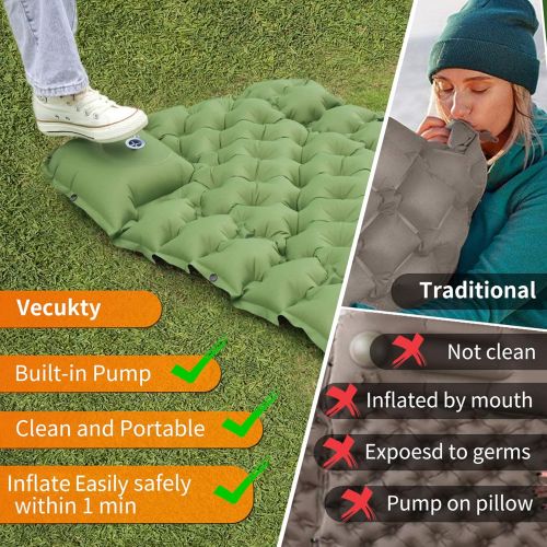  VECUKTY Inflatable Camping Sleeping Pads w/Pillow, Upgraded Ultralight Air Sleeping Mat with Pump Durable Waterproof for Camping, Backpacking, Hiking, Compact & Lightweight Outdoor Air Mat