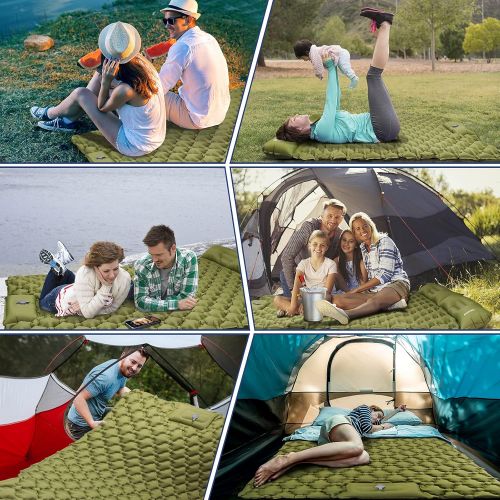  VECUKTY Double Camping Sleeping Pad, Upgraded Foot Press Inflatable Camping Pads with Pillow Waterproof Comfy Air Mattresses for Tents Hiking Traveling Backpacking Beach