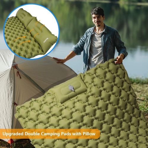  VECUKTY Double Camping Sleeping Pad, Upgraded Foot Press Inflatable Camping Pads with Pillow Waterproof Comfy Air Mattresses for Tents Hiking Traveling Backpacking Beach