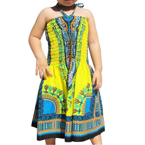  VEFSU Chirdren Girl Kids Baby Sleeveless Ruffled Strap African Princess Dress