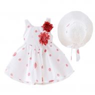 VEFSU Toddler Kids Baby Girls Dot Print Flower Princess Dress+Hat Cap Clothes