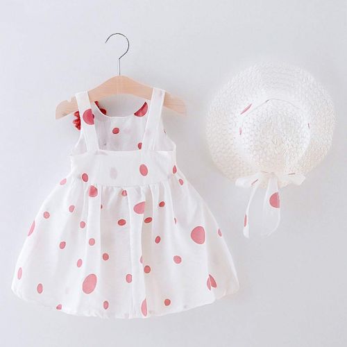  VEFSU Toddler Kids Baby Girls Dot Print Flower Princess Dress+Hat Cap Clothes