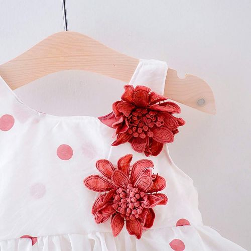  VEFSU Toddler Kids Baby Girls Dot Print Flower Princess Dress+Hat Cap Clothes