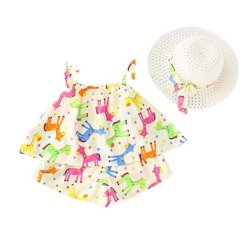  VEFSU Baby Kids Girls Fruit Strap Tops Shorts Outfits Hat Casual Clothes Set