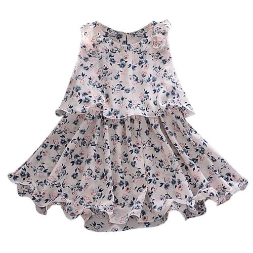  VEFSU Toddler Baby Girls Floral Cotton Sleeveless Flowers A-Line Skirt Princess Dresses