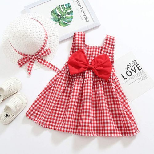  VEFSU Toddler Kid Baby Girl Printed Bow Princess Dress+Hat Outfits Set