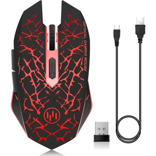  [아마존핫딜][아마존 핫딜] VEGCOO C12 Rechargeable Wireless Gaming Mouse Mice Silent Click Cordless Mouse 7 Smart Buttons PC Gaming Mouse Mice Advanced Technology with 2.4GHZ Up to 2400DPI (C12 Red)