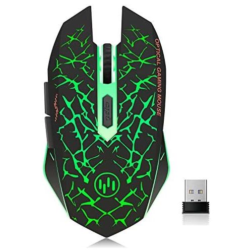  VEGCOO C12 Rechargeable Wireless Gaming Mouse Mice Silent Click Cordless Mouse 7 Smart Buttons PC Gaming Mouse Mice Advanced Technology with 2.4GHZ Up to 2400DPI (C12 Green)…