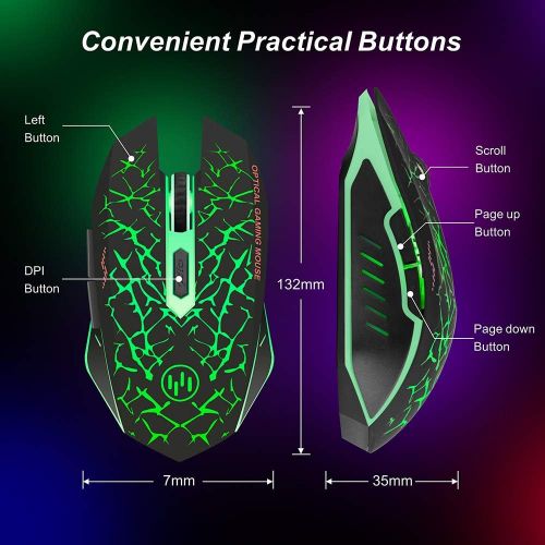  VEGCOO C12 Rechargeable Wireless Gaming Mouse Mice Silent Click Cordless Mouse 7 Smart Buttons PC Gaming Mouse Mice Advanced Technology with 2.4GHZ Up to 2400DPI (C12 Green)…