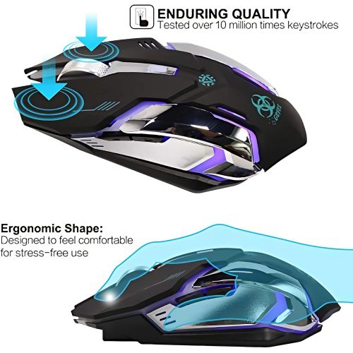  VEGCOO C9s (Updated Version) Wireless Gaming Mouse, Rechargeable Silent Click Mice with Nano Receiver, Changing Breathing Backlit, 3 Adjustable DPI Up to 2400 for Laptop, PC, MacBo